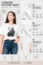 Skeleton holding a cat crop top