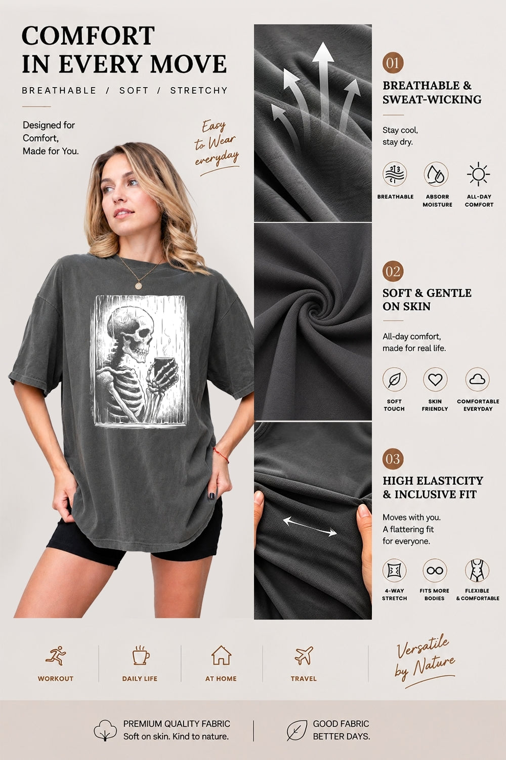 Skeleton holding a hot drink tee