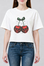 Skull cherry bow crop top