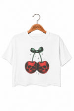 Skull cherry bow crop top