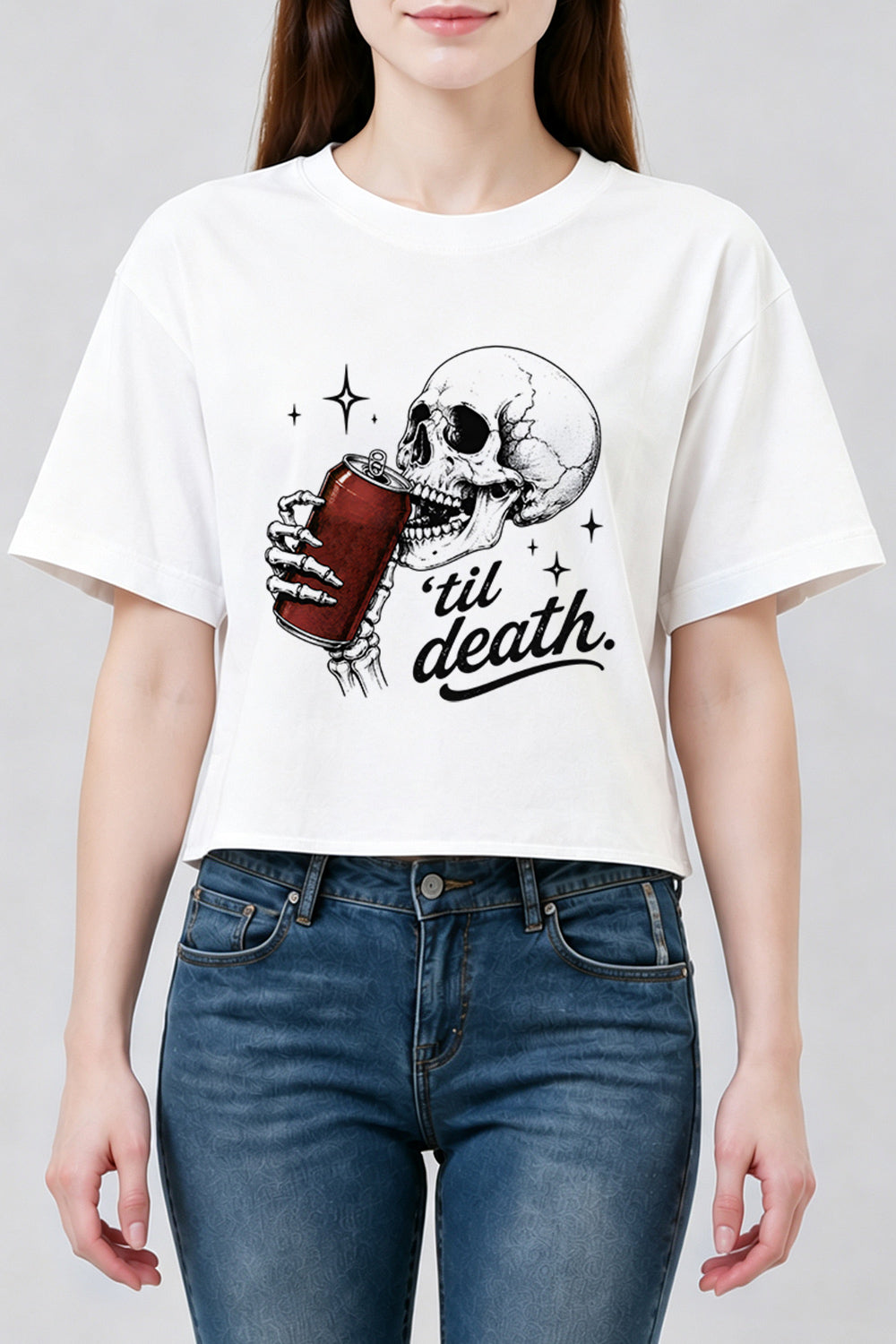 Skull drinking halloween crop top