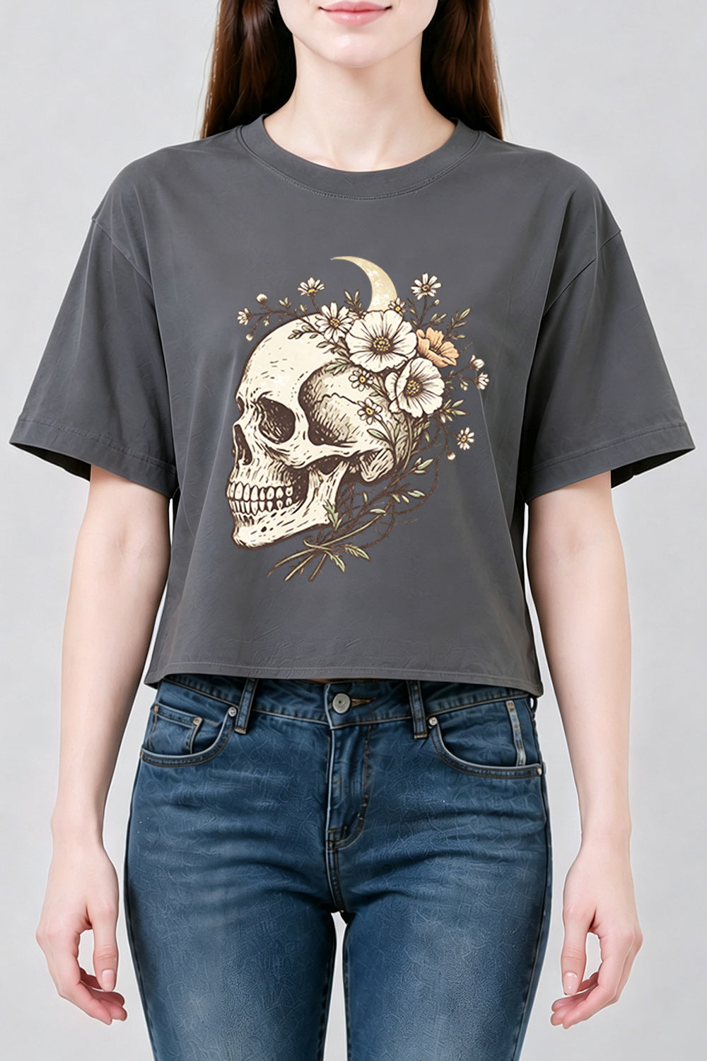 Skull floral halloween crop top
