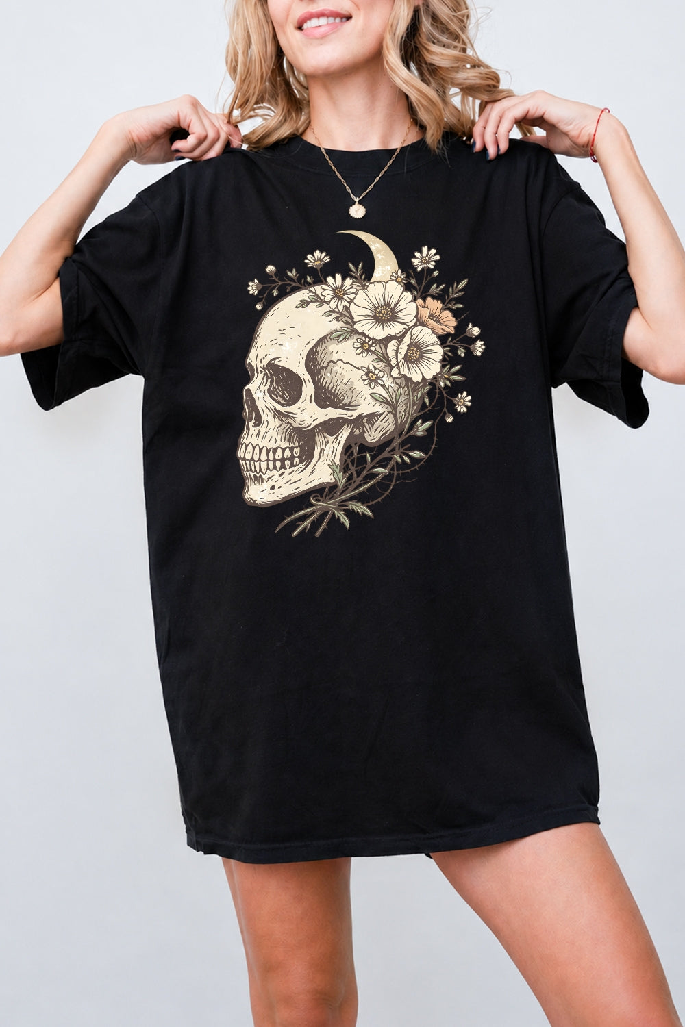 Skull floral halloween tee