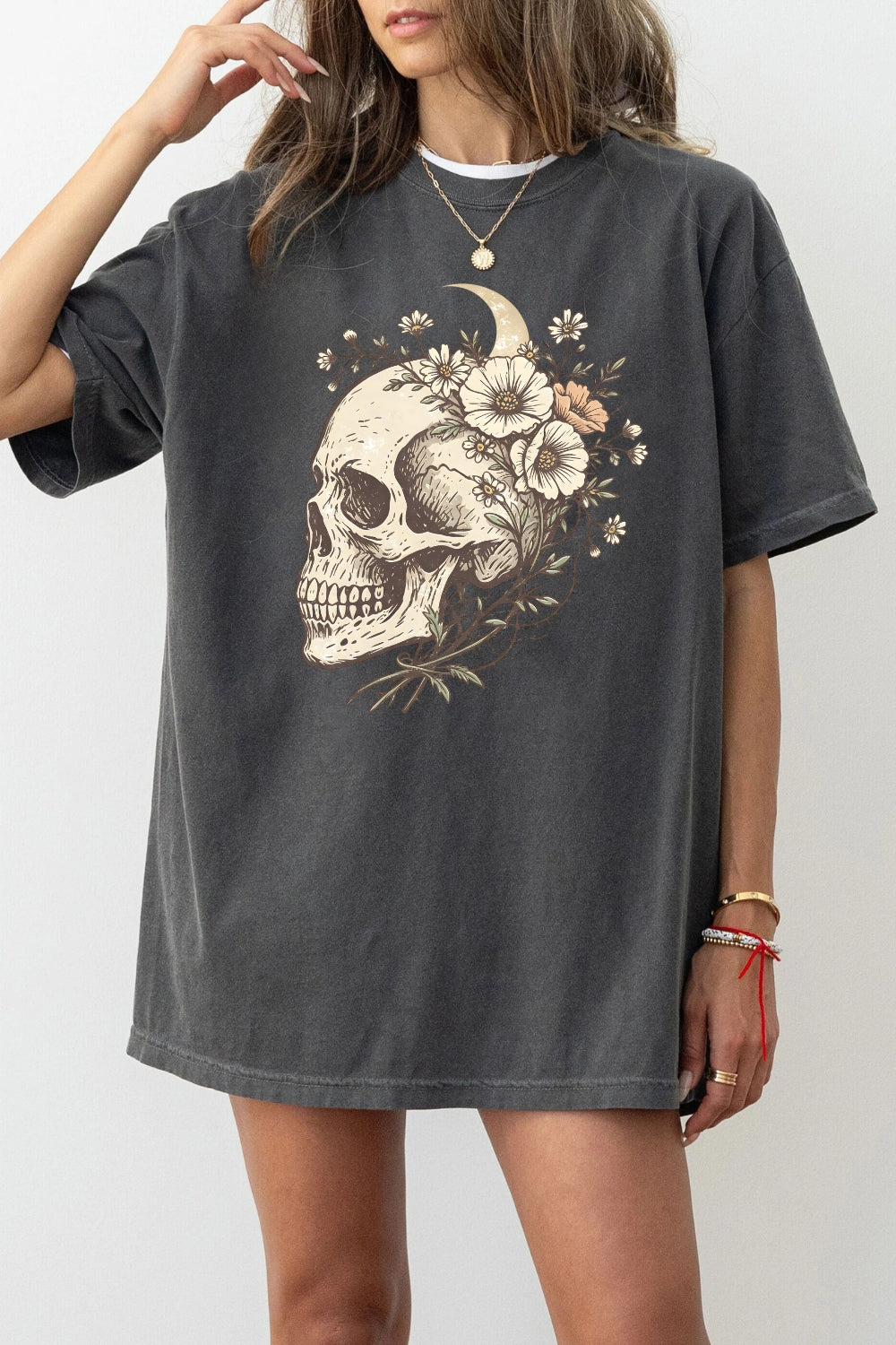 Skull floral halloween tee