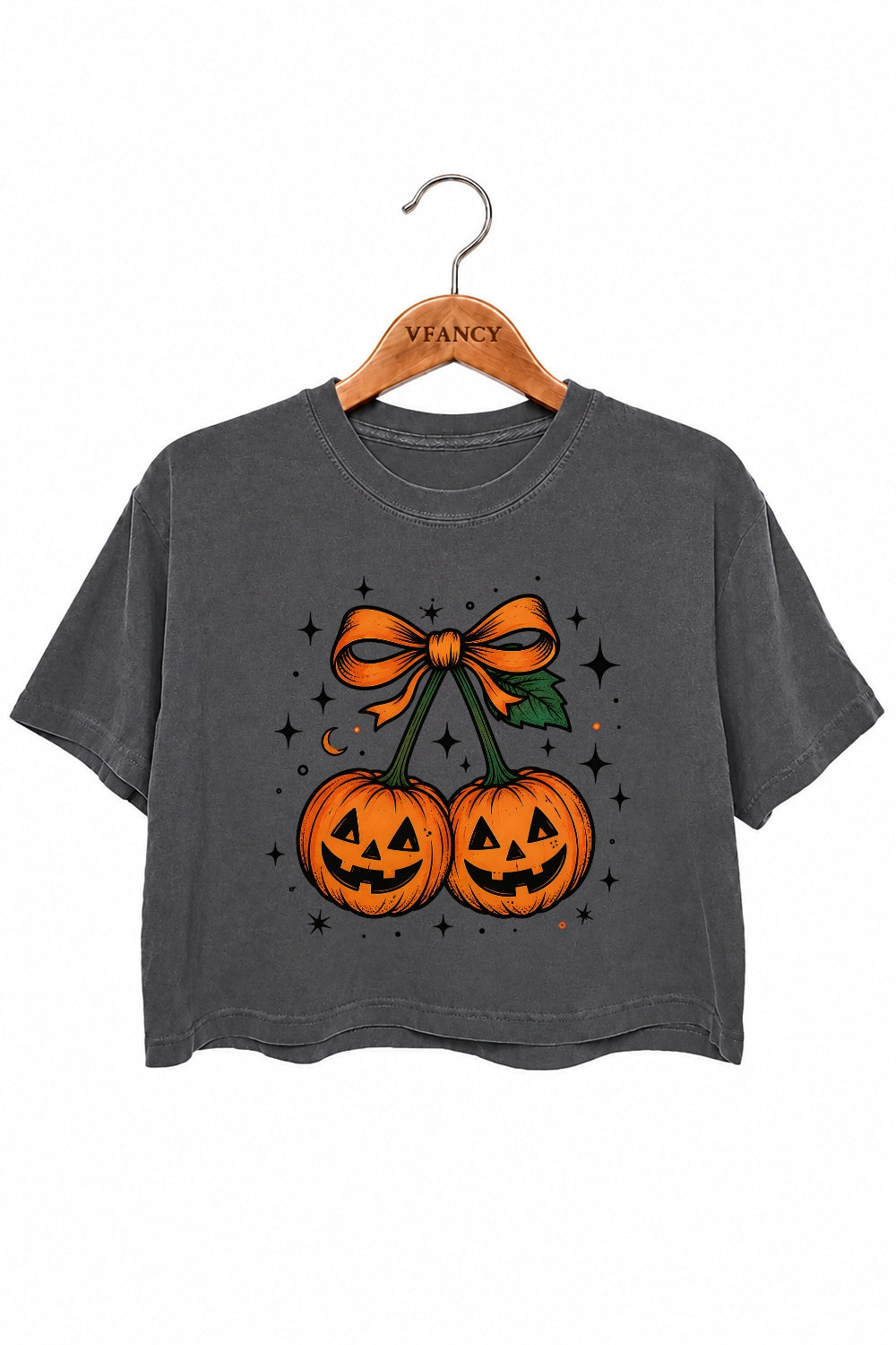 Smiling halloween pumpkin bow crop top