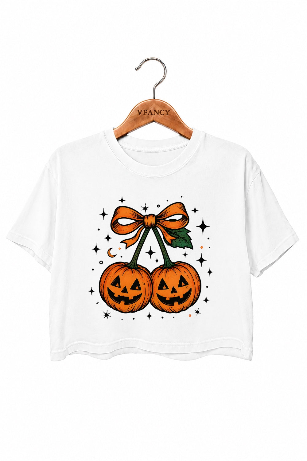 Smiling halloween pumpkin bow crop top