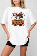 Smiling halloween pumpkin bow tee