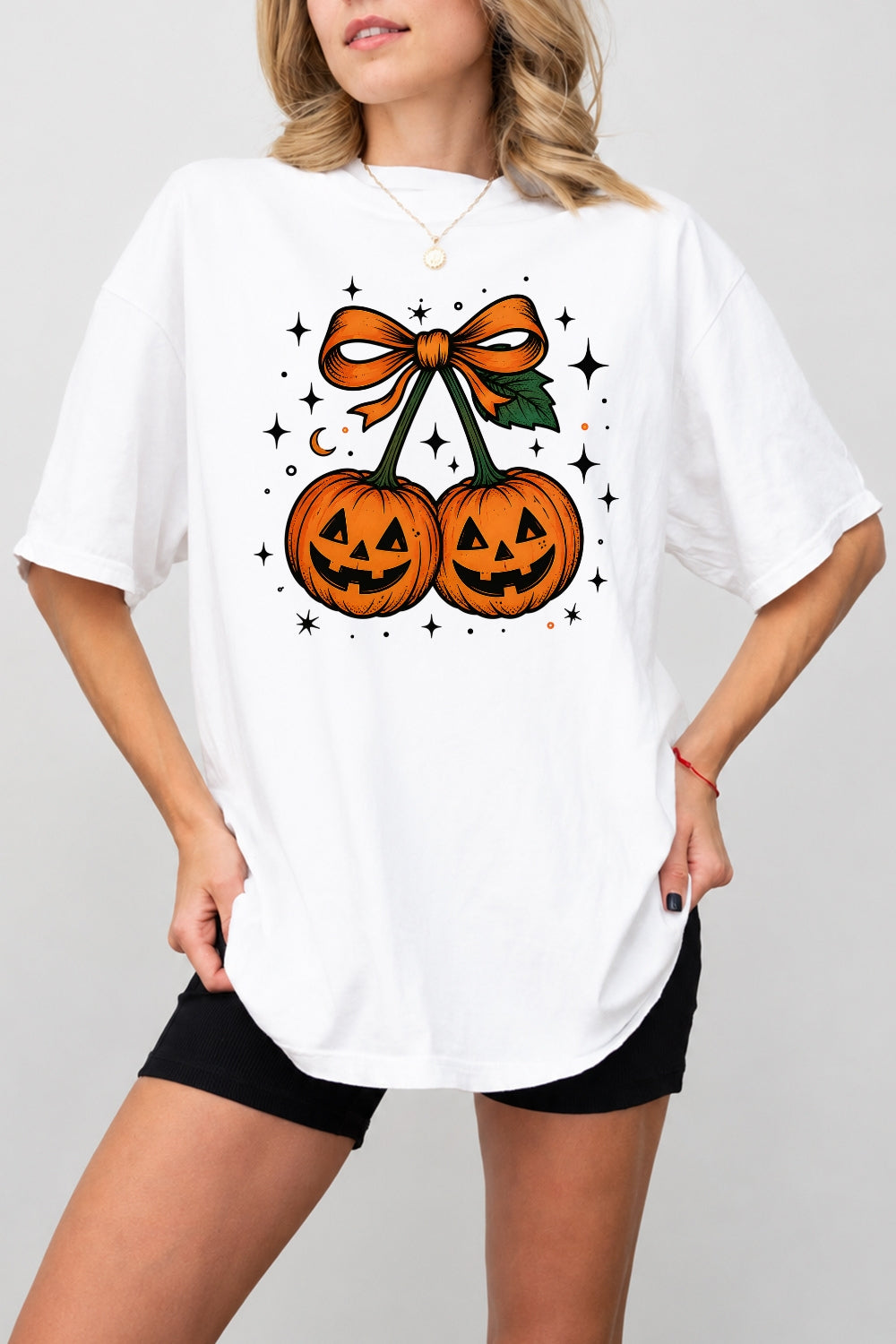 Smiling halloween pumpkin bow tee