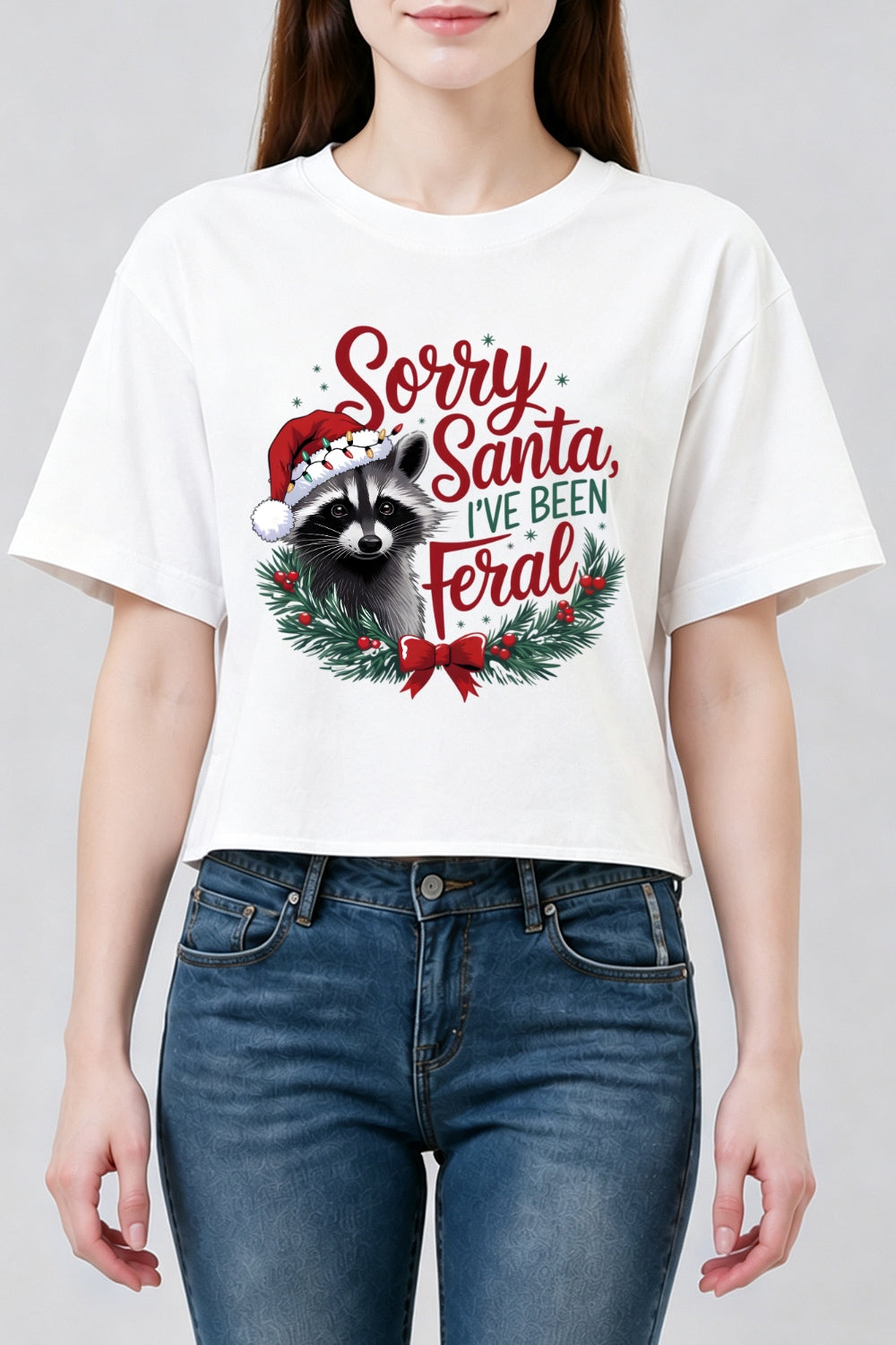 Sorry santa feral raccoon crop top