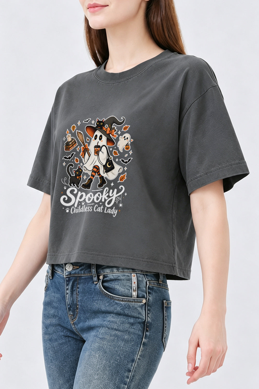 Spooky childless cat lady crop top