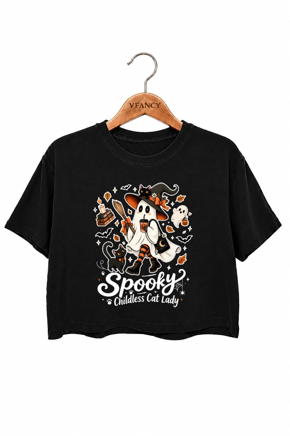 Spooky childless cat lady crop top