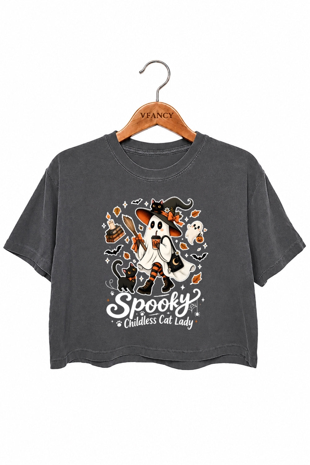 Spooky childless cat lady crop top