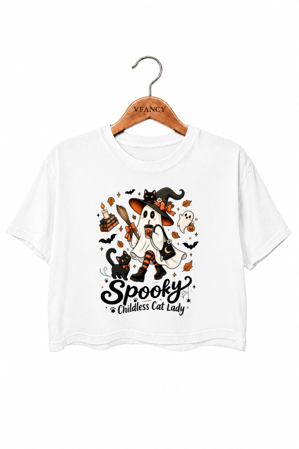 Spooky childless cat lady crop top