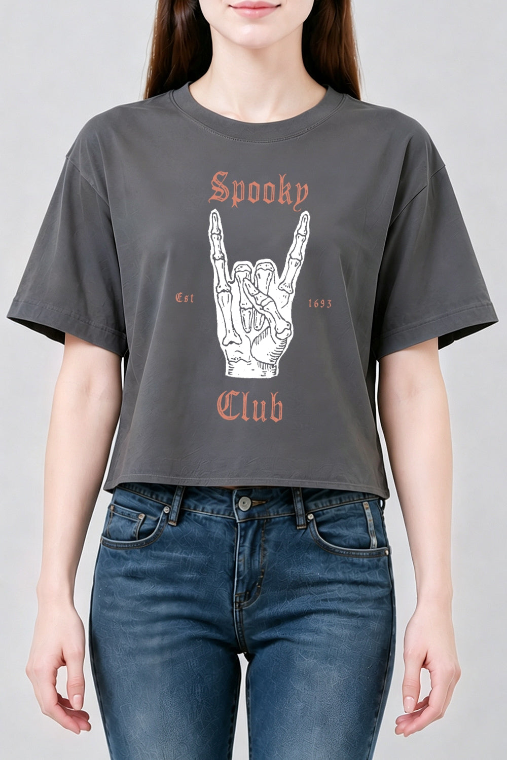 Spooky club rock skeleton crop top