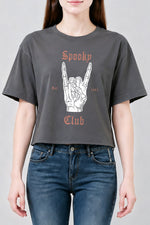 Spooky club rock skeleton crop top