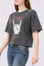 Spooky club rock skeleton crop top