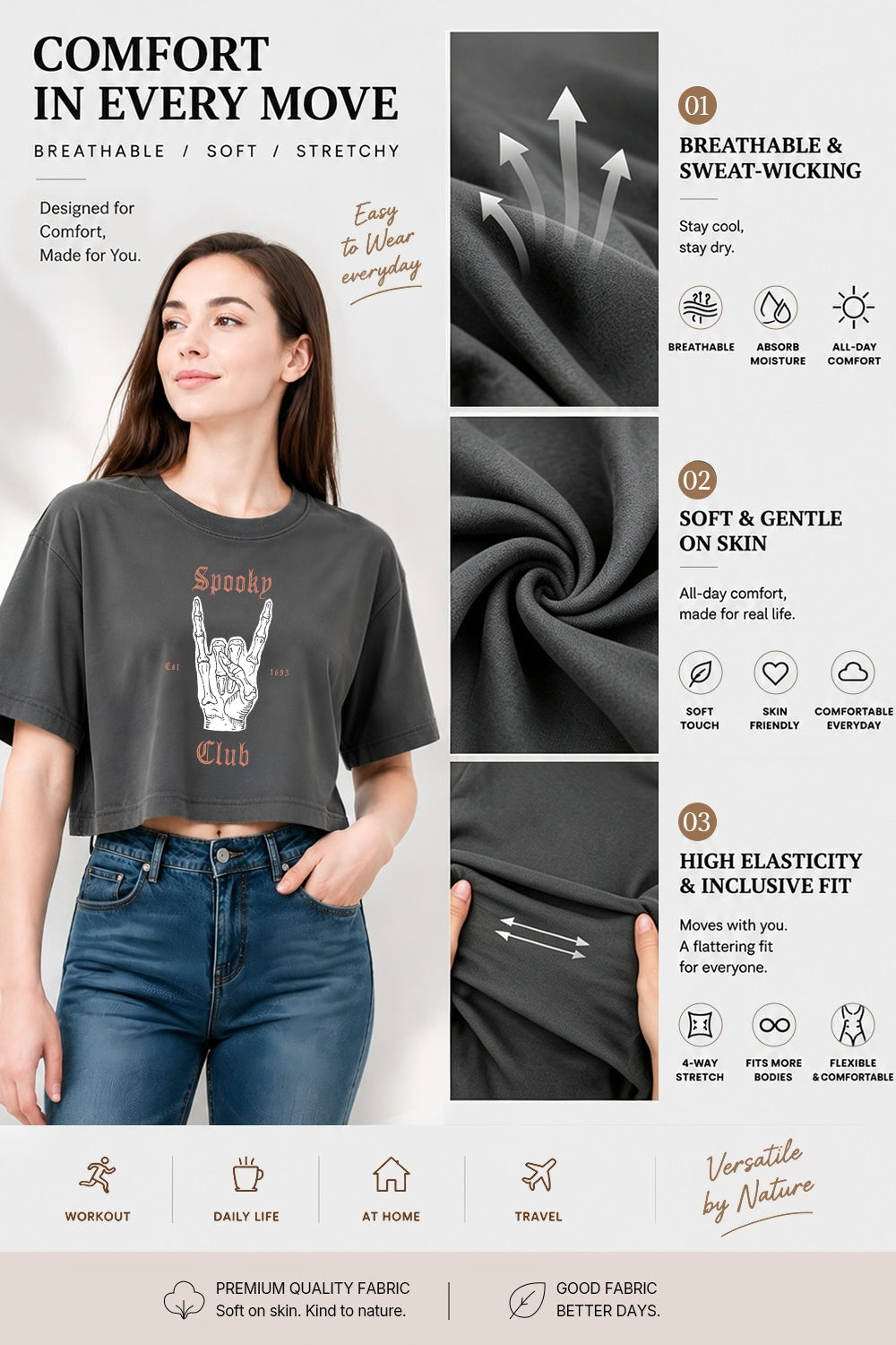Spooky club rock skeleton crop top