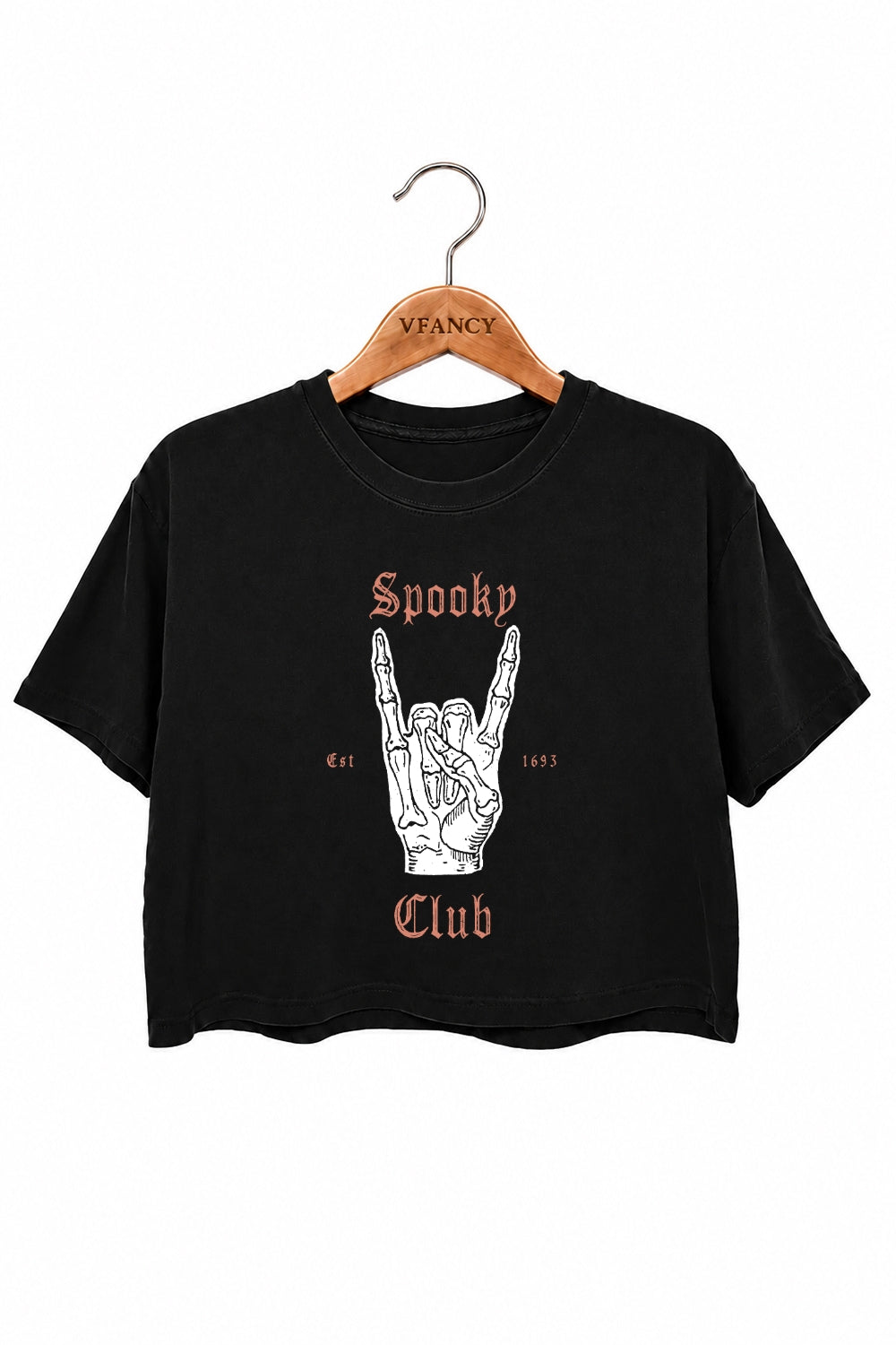 Spooky club rock skeleton crop top
