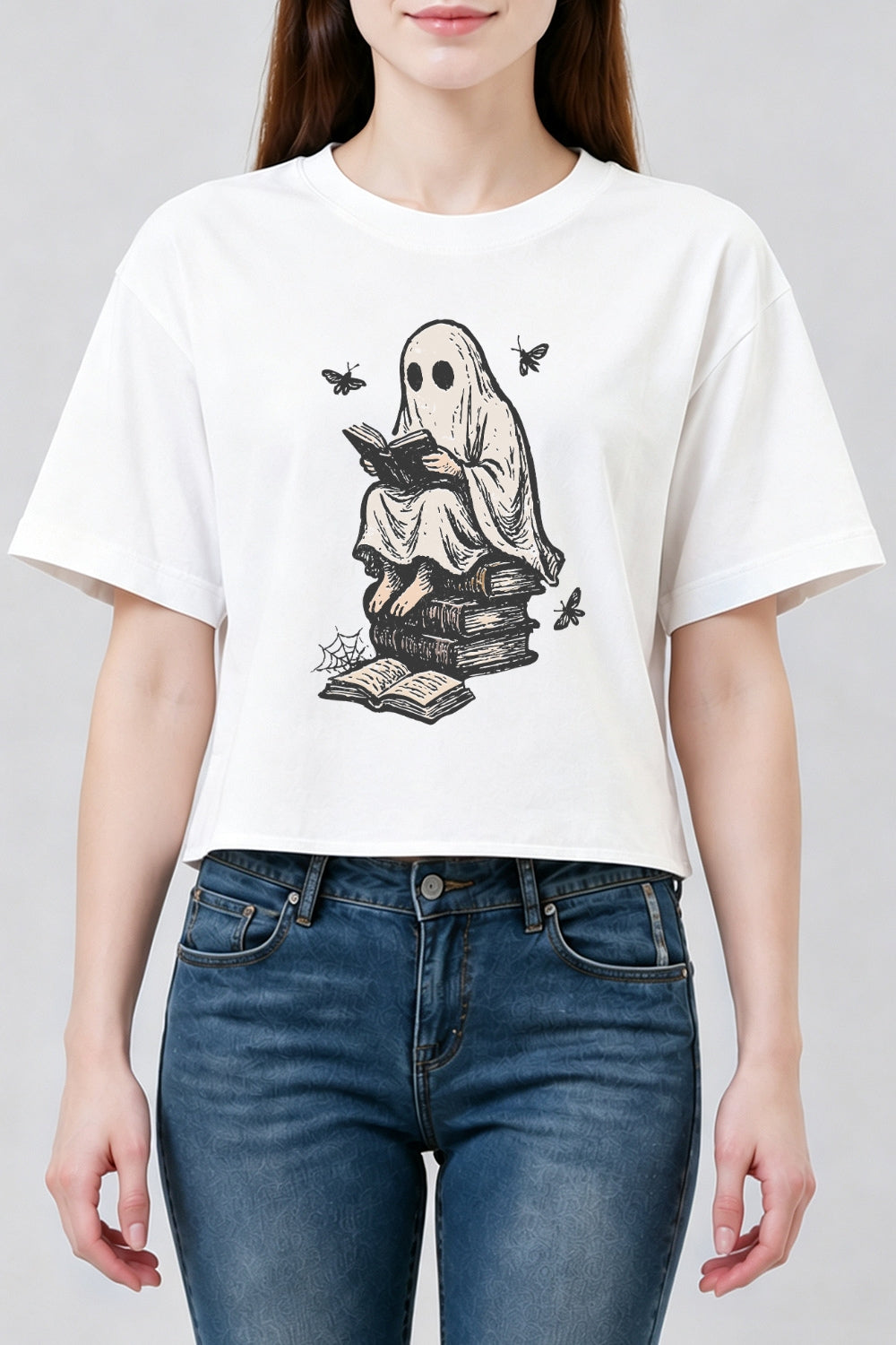 Spooky ghost reading crop top