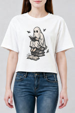 Spooky ghost reading crop top