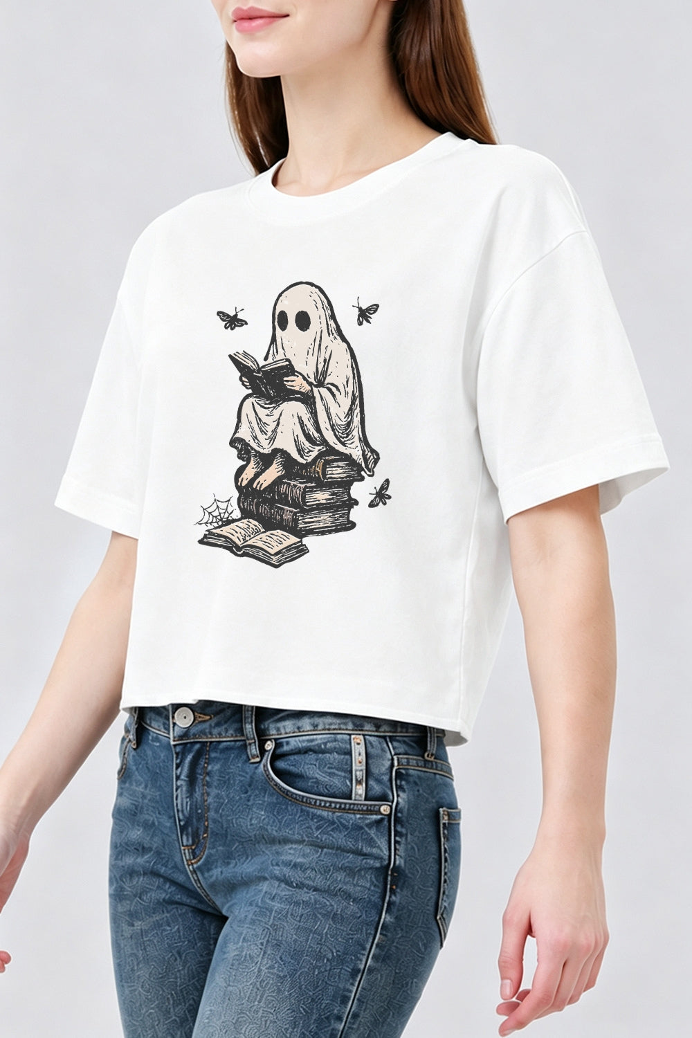 Spooky ghost reading crop top