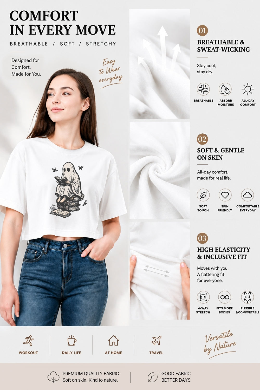 Spooky ghost reading crop top