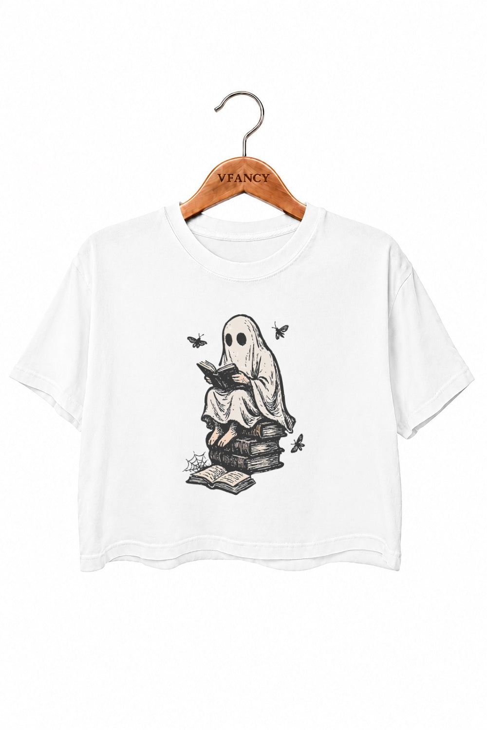 Spooky ghost reading crop top