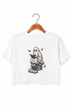 Spooky ghost reading crop top
