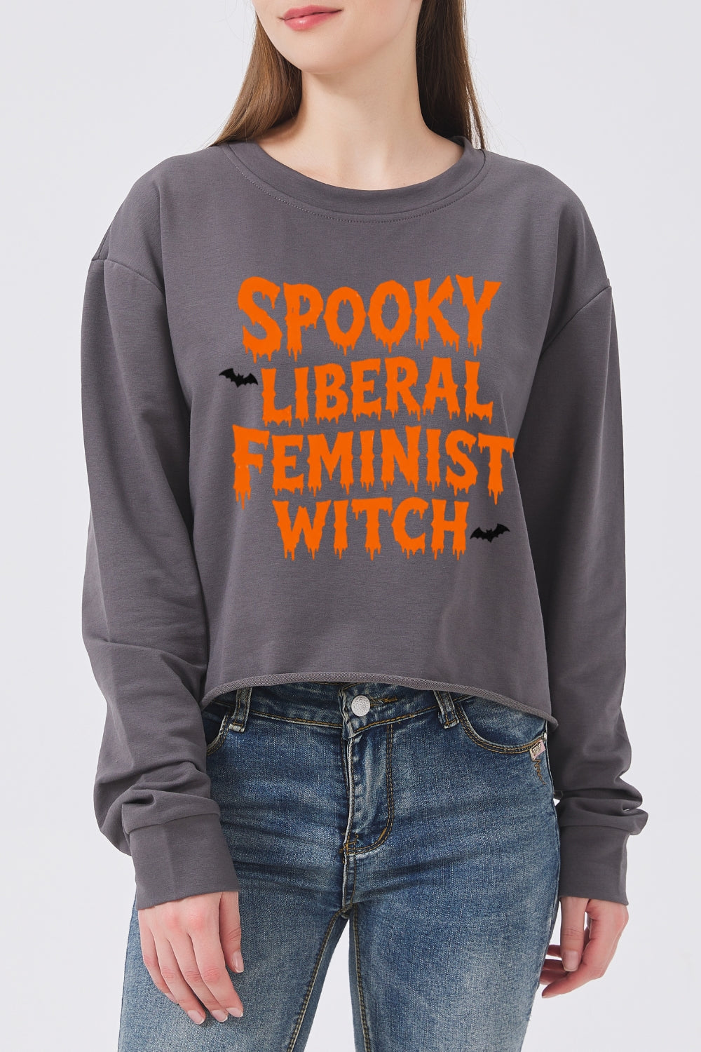 Spooky liberal feminist witch crop sweatshirt