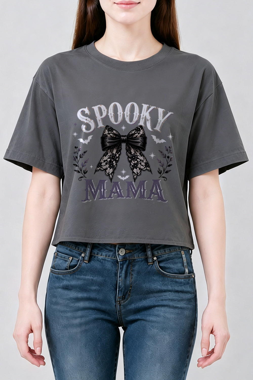 Spooky mama bow crop top