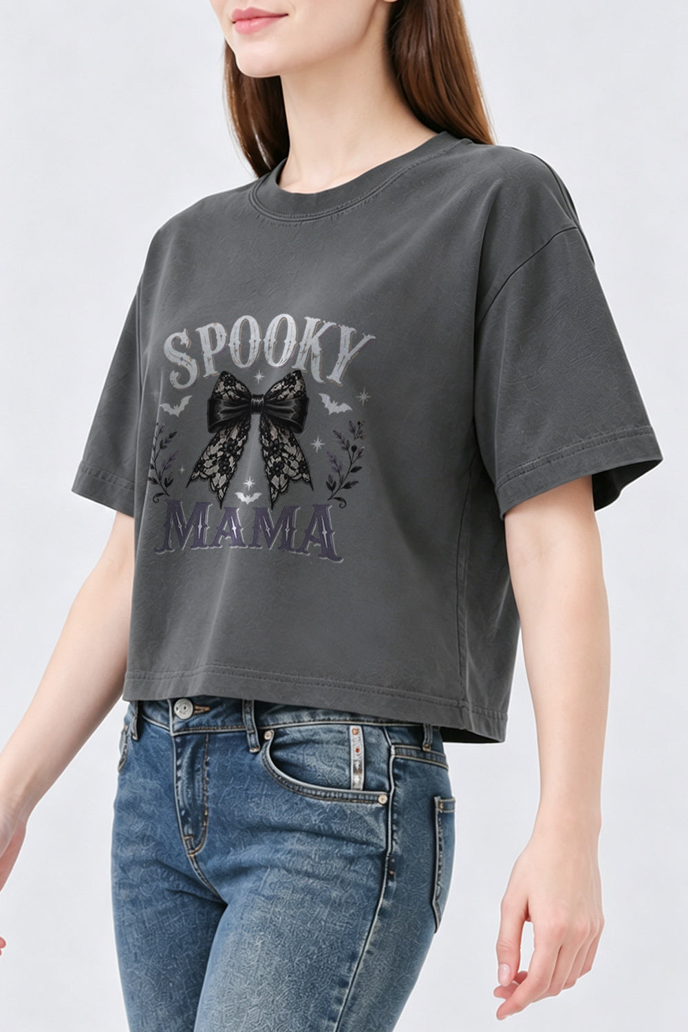 Spooky mama bow crop top