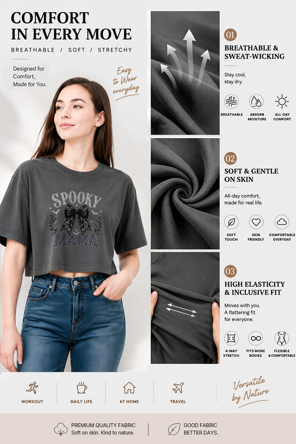 Spooky mama bow crop top