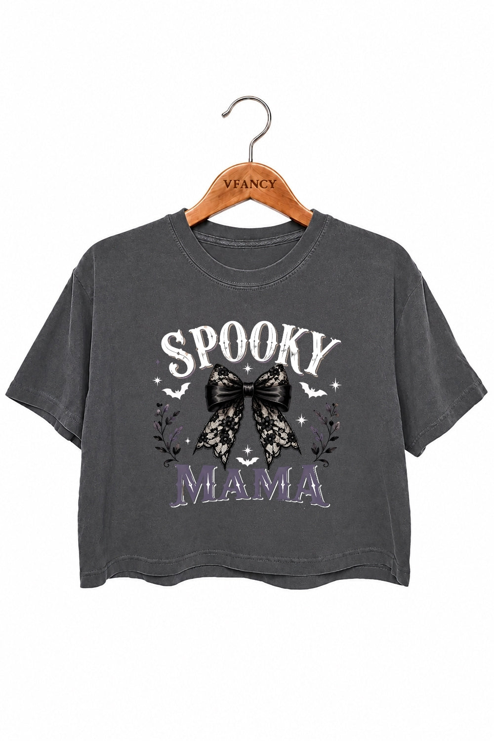 Spooky mama bow crop top