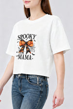 Spooky mama halloween bow crop top