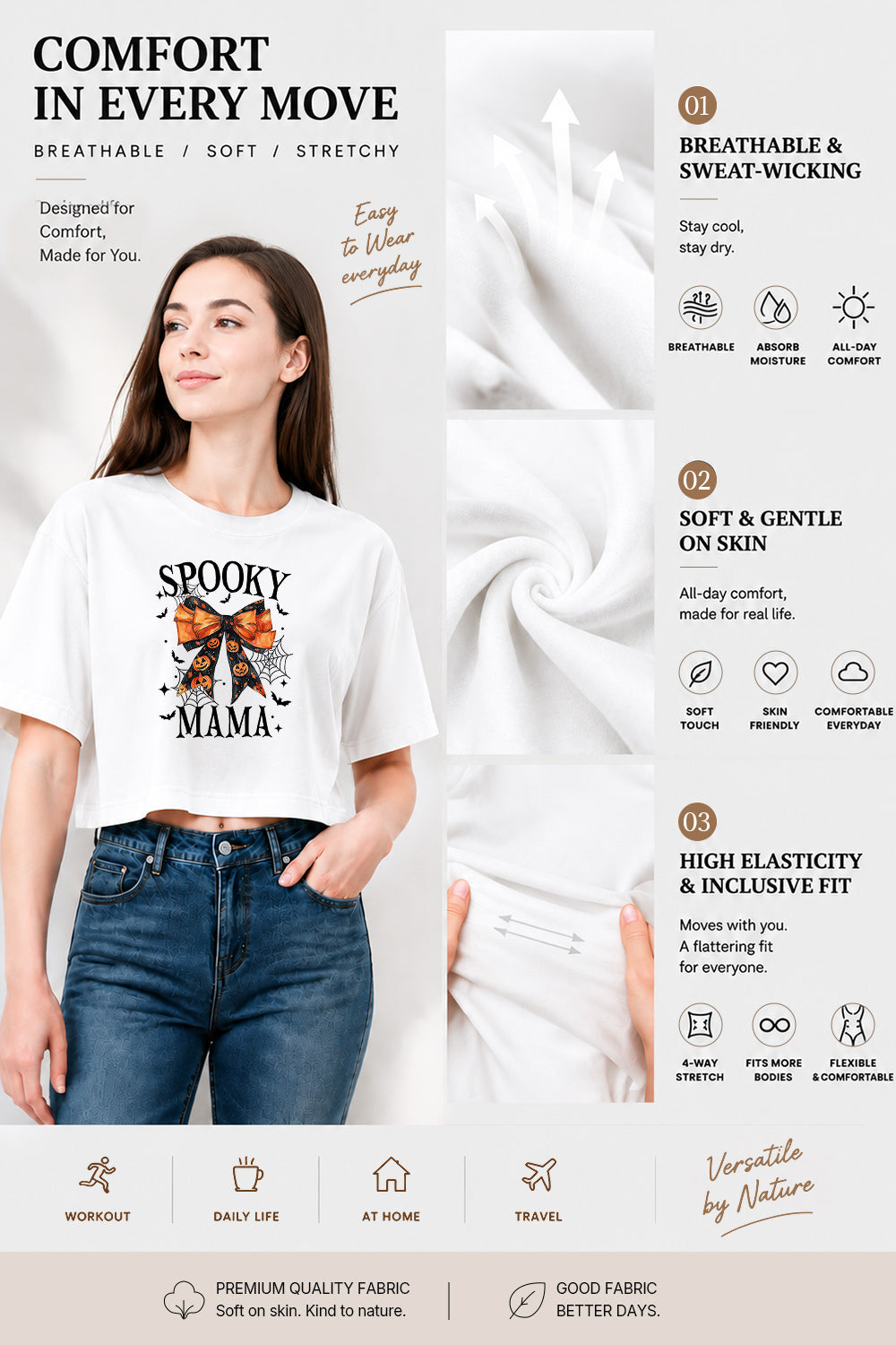 Spooky mama halloween bow crop top