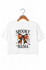 Spooky mama halloween bow crop top