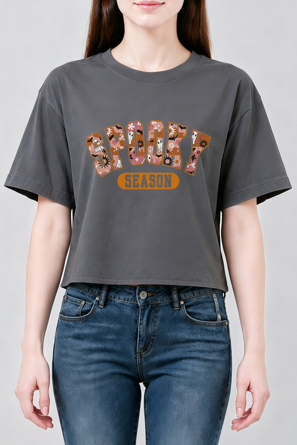 Spooky season floral ghost crop top