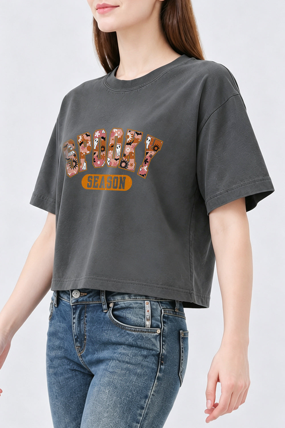 Spooky season floral ghost crop top