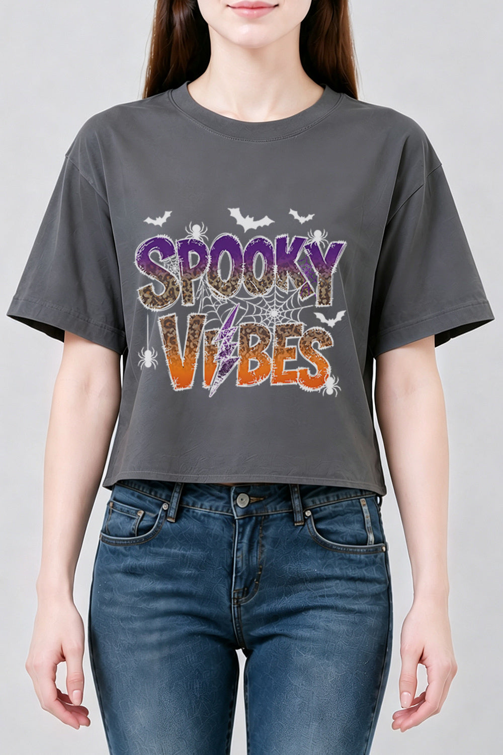 Spooky vibes bats crop top