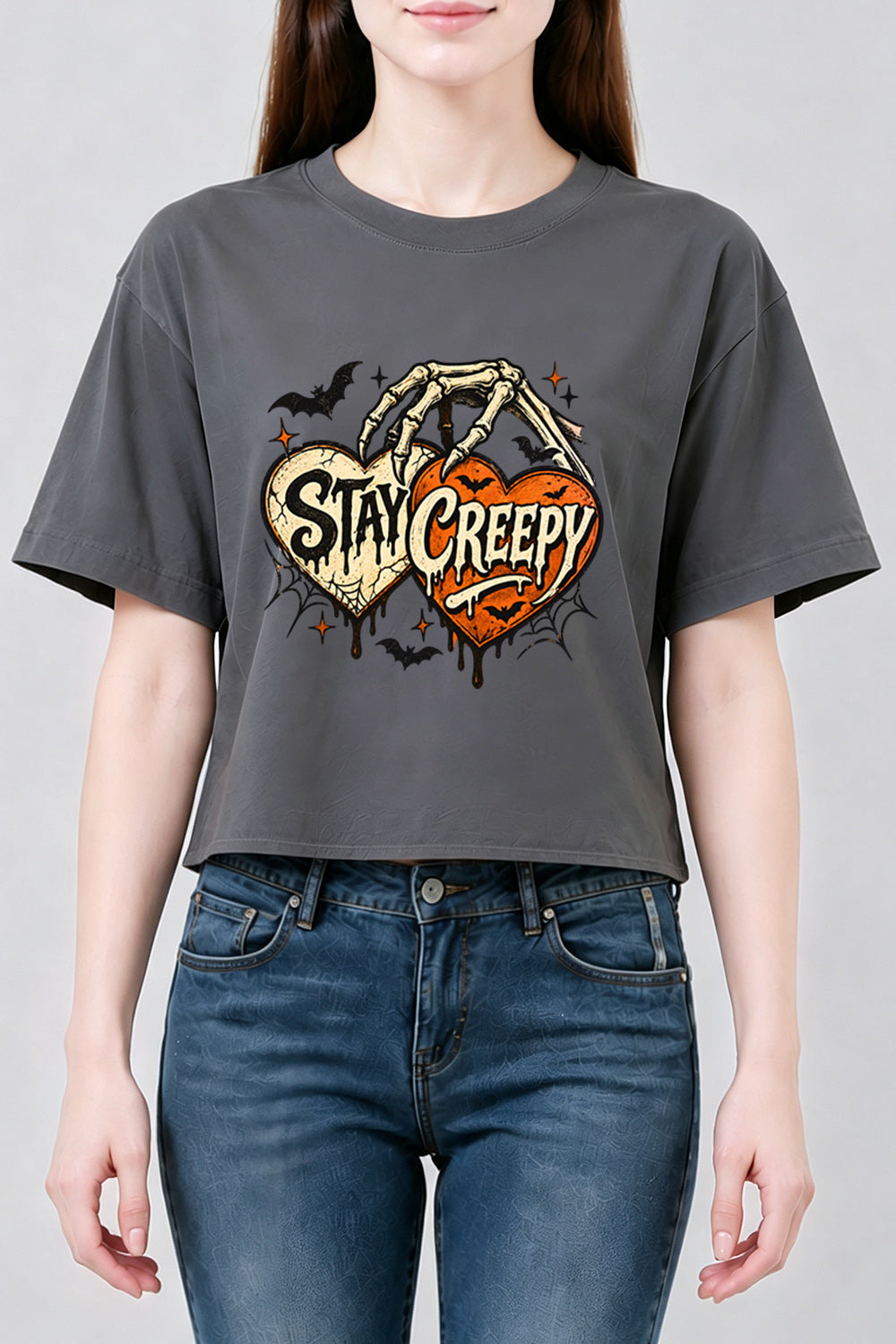 Stay creep skull heart crop top