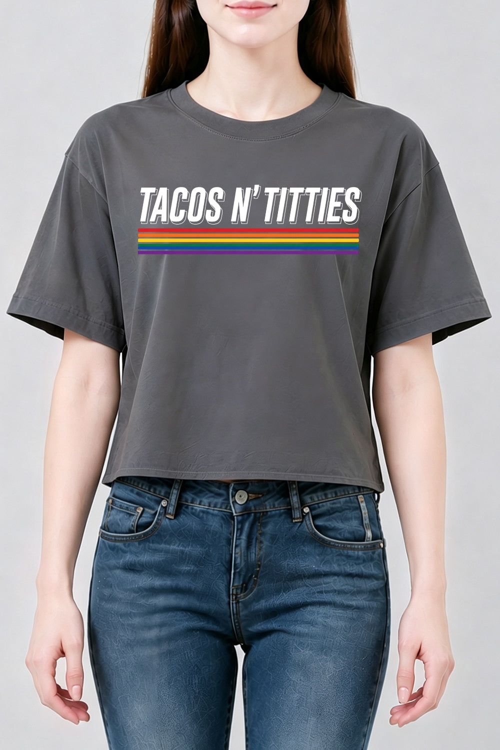 Tacos n titties rainbow crop top