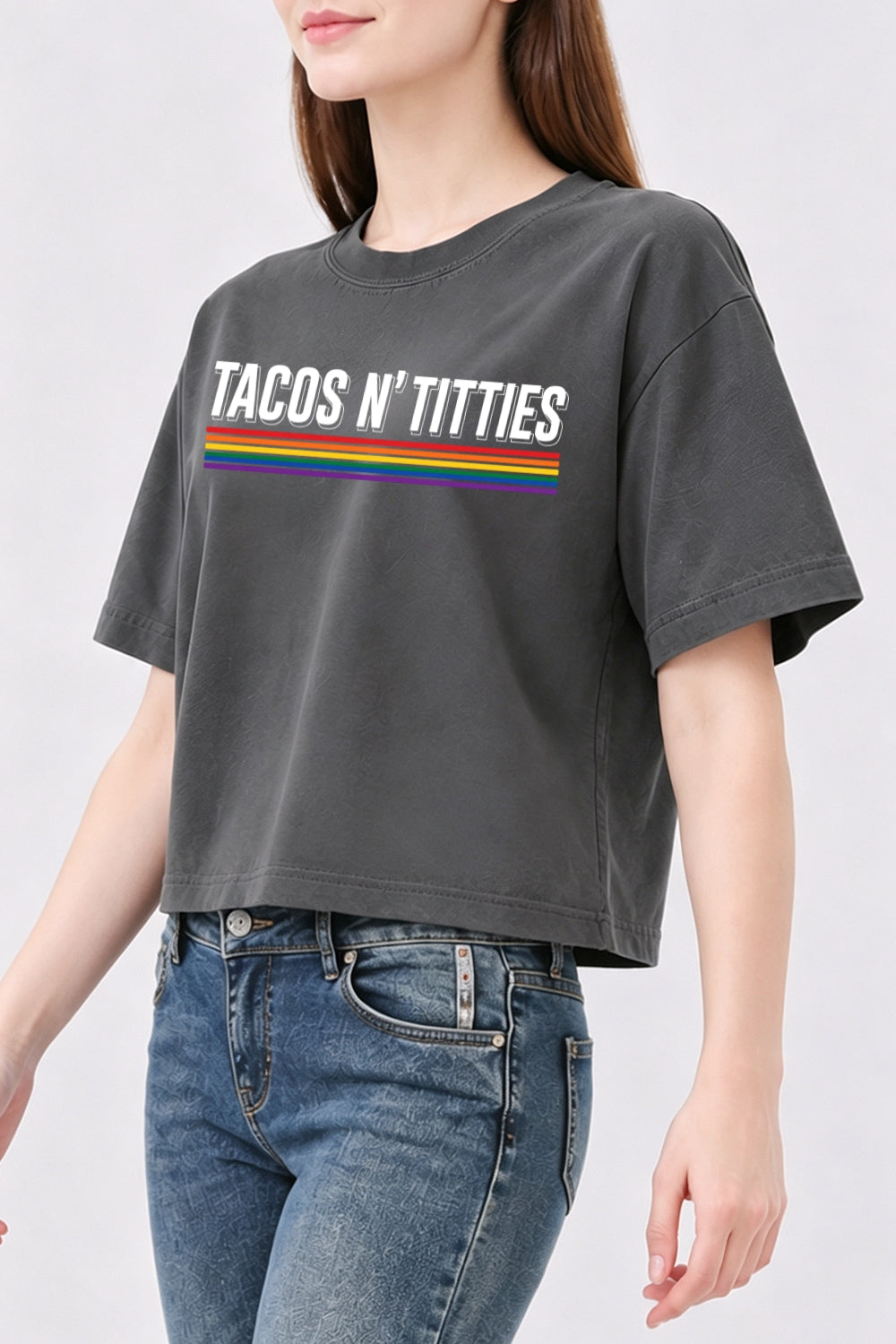 Tacos n titties rainbow crop top