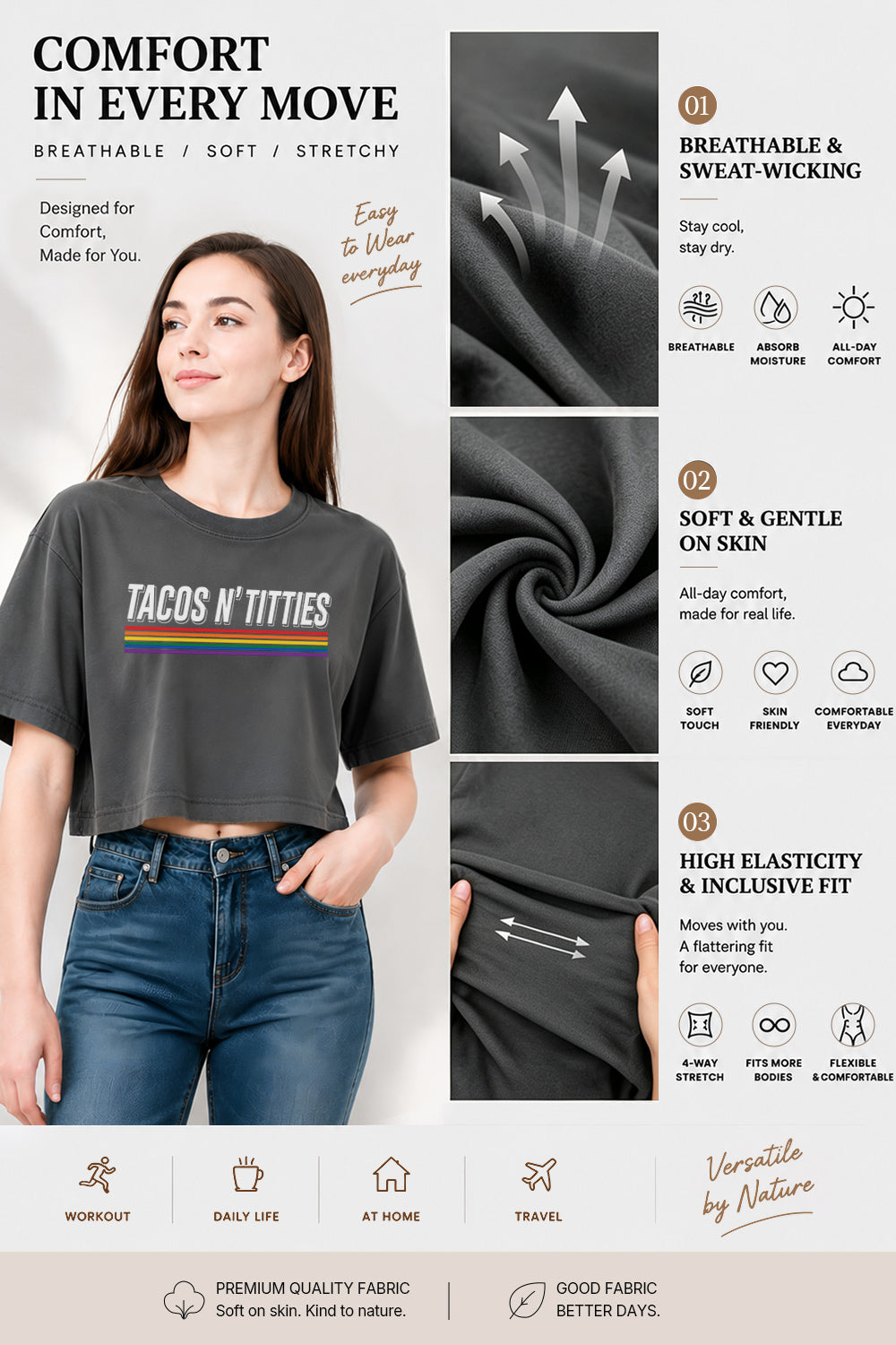 Tacos n titties rainbow crop top