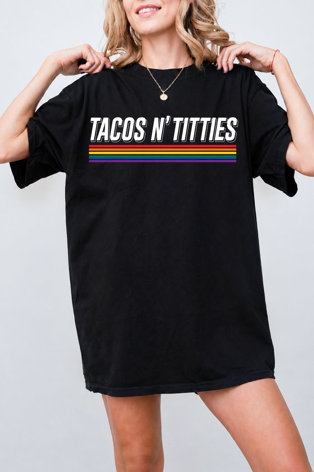Tacos n titties rainbow tee
