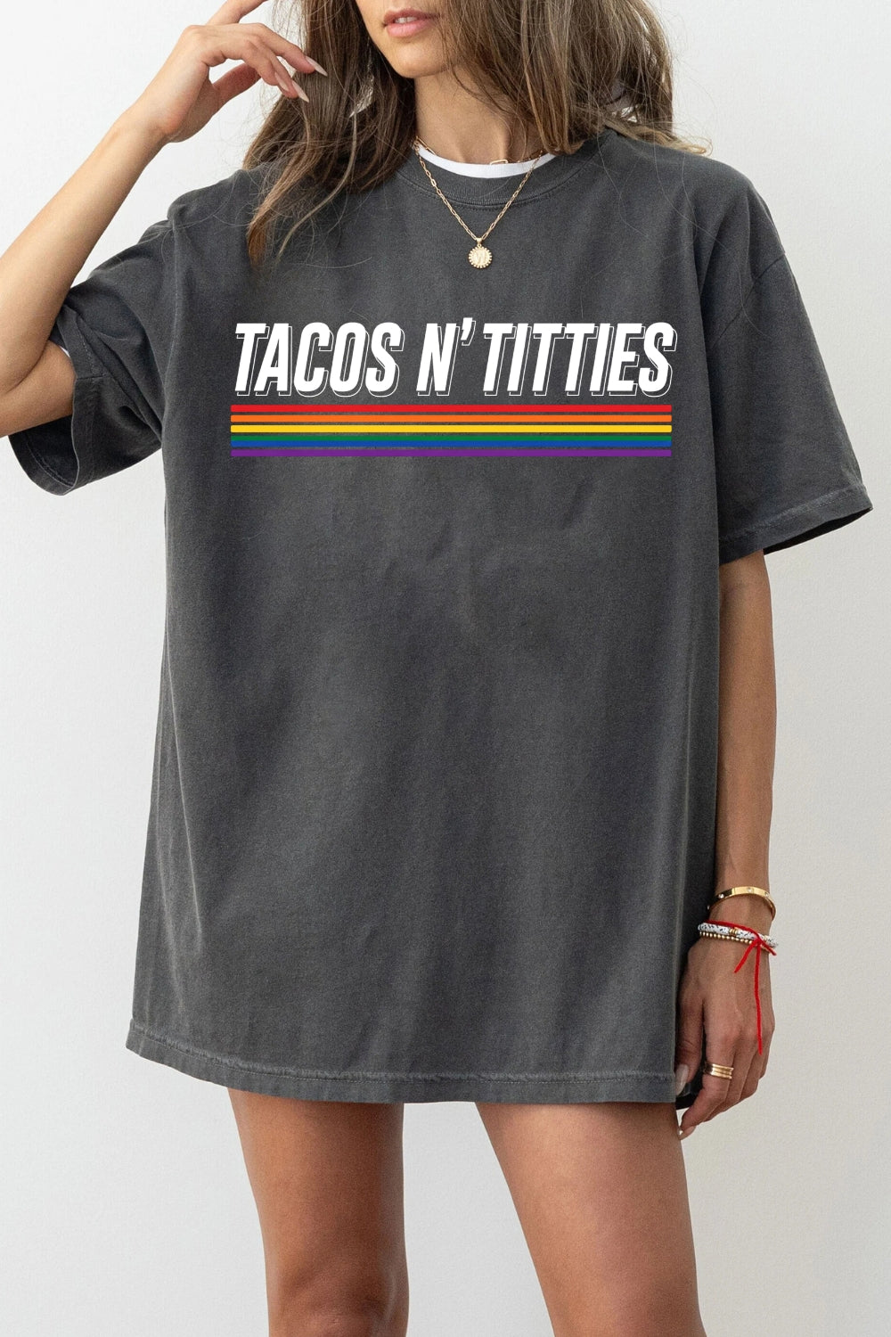 Tacos n titties rainbow tee