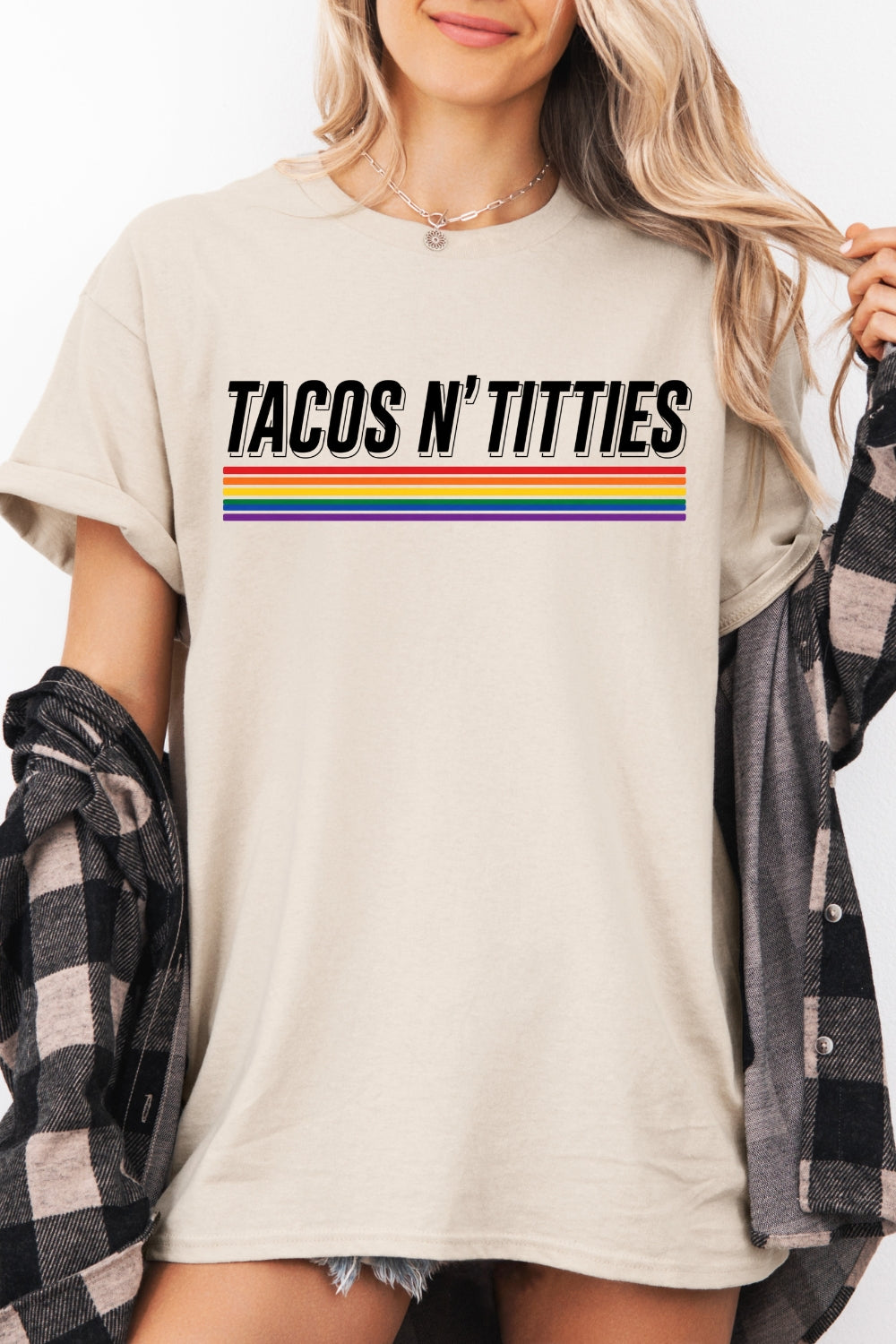 Tacos n titties rainbow tee