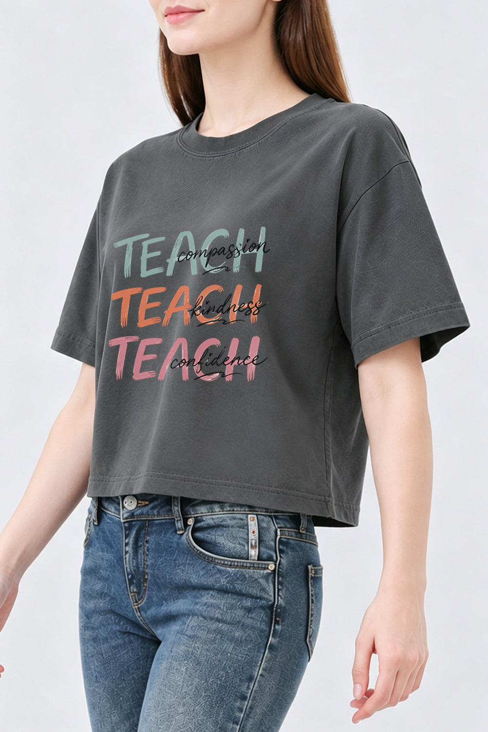 Teach compassion kindness cofidence crop top
