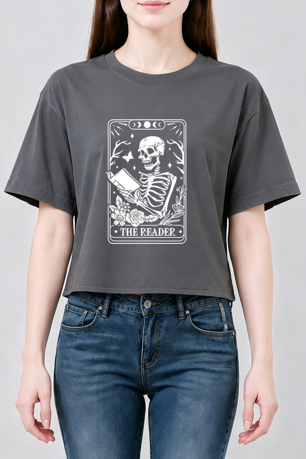 The reader skull reading crop top