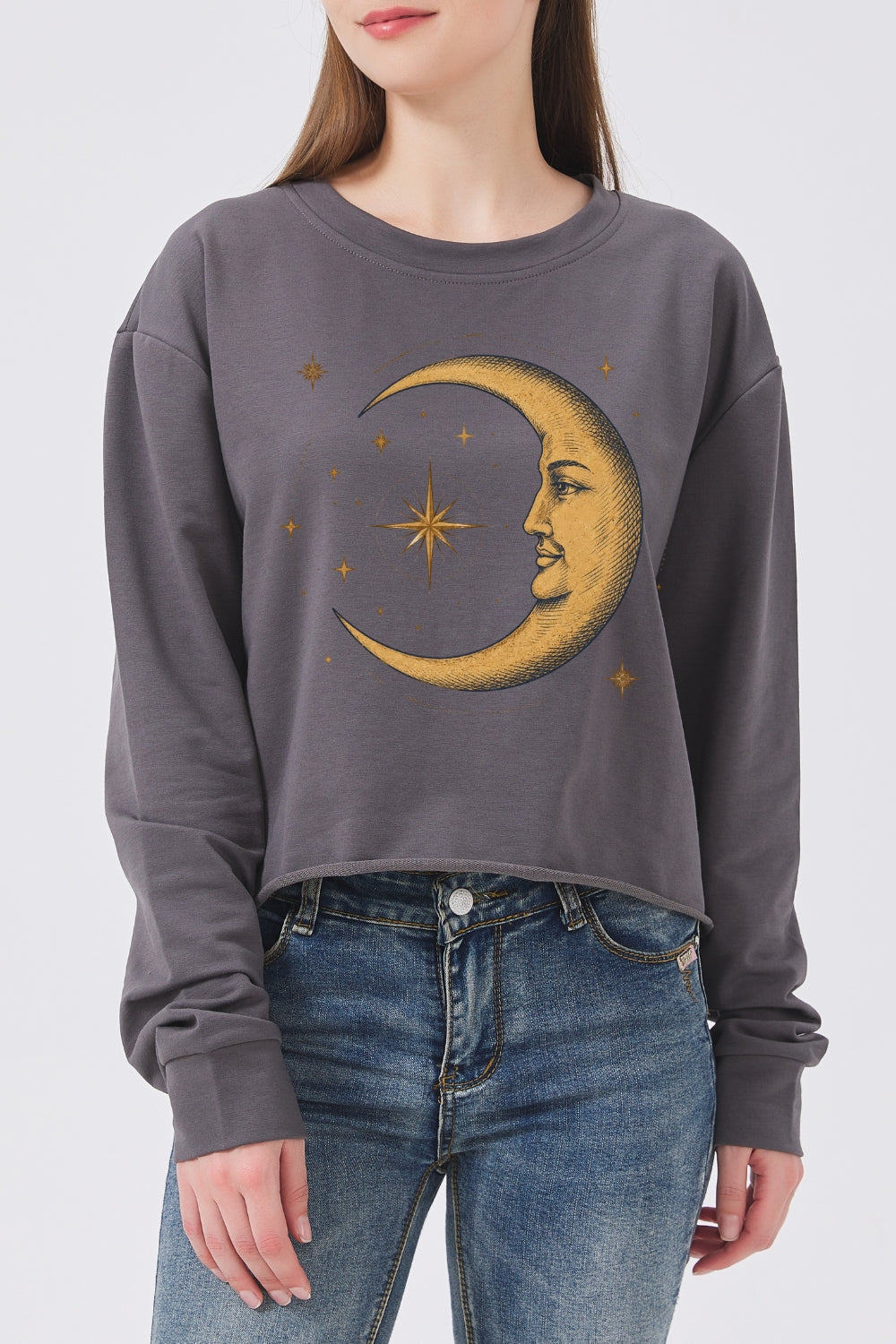 The smiling crescent moon crop sweatshirt