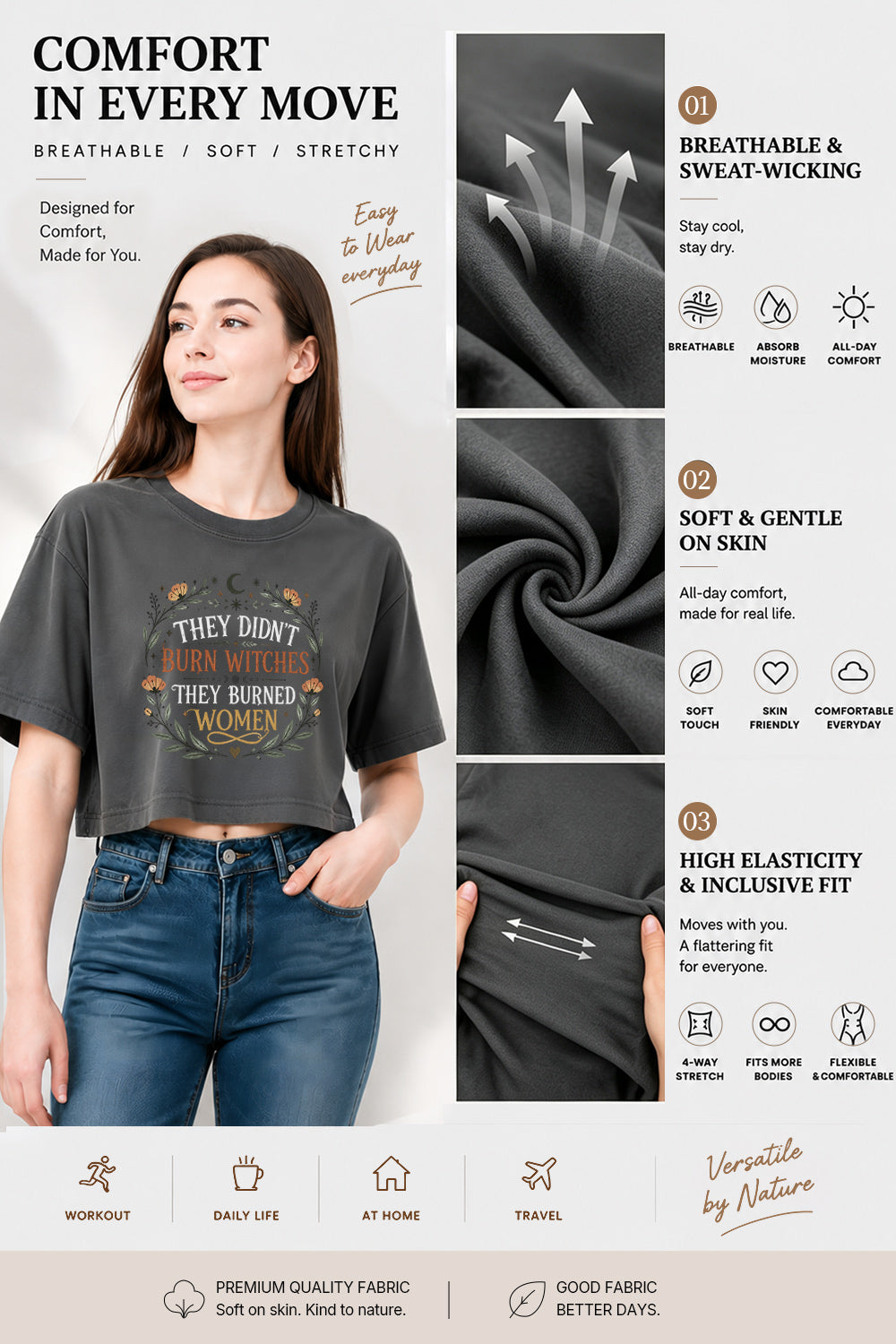 They didn't burn witches they burned women crop top